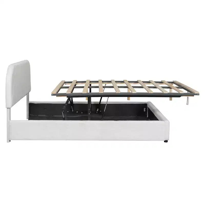 Letto imbottito queen size con contenitore sollevabile - Bianco