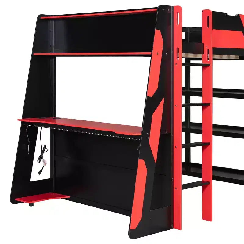 Luxystar Letto a soppalco completo da gaming con scrivania, mensole e luci