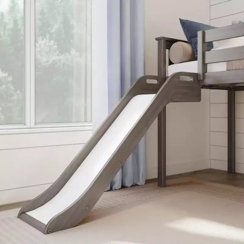 Letto a soppalco basso per bambini con scivolo e scale, in legno massiccio, 14 sponde protettive, capacità 180 kg