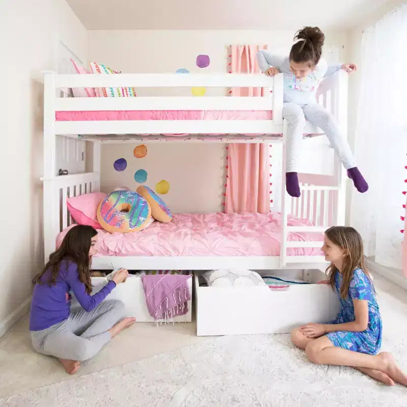 Letto a castello in legno massello singolo su singolo per bambini con cassetti portaoggetti sotto il letto