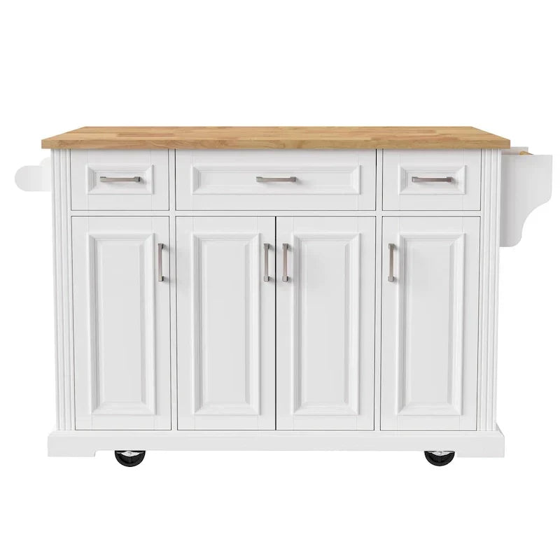 Grande isola da cucina con ribalta in legno, carrello da cucina arrotolabile con texture in rilievo, ante e cassetti con contenitore per cucina, bianco