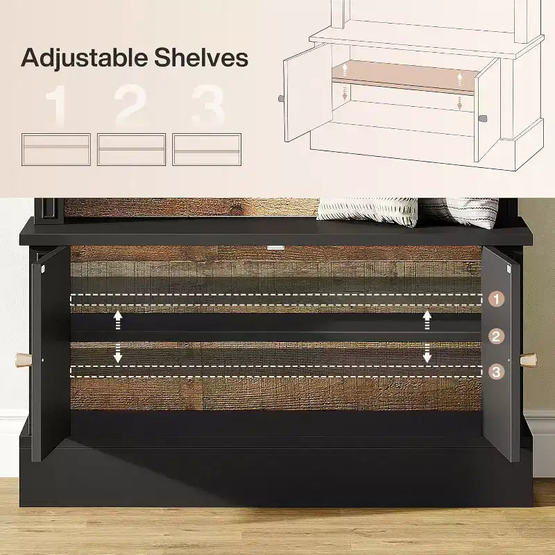 Lantine 70.86 Appendiabiti con Panca, Mobile Ingresso 4 in 1: Attaccapanni, Scarpiera, Panchina per Ingresso, Guardaroba
