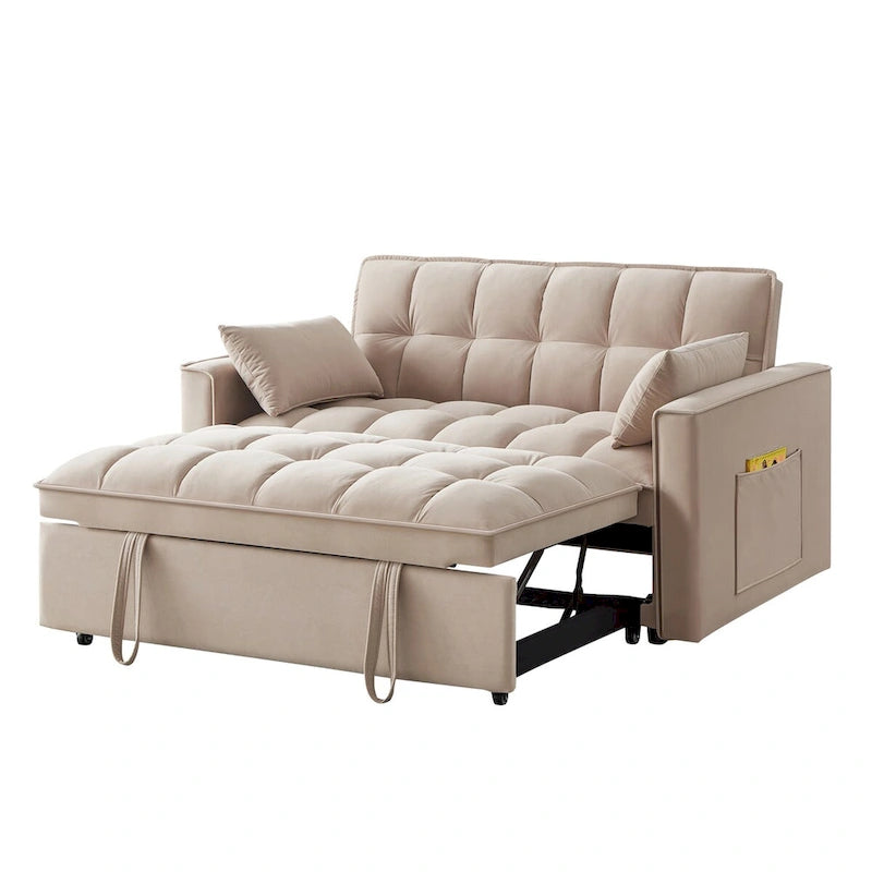 Divano letto a due posti 4 in 1 con braccioli e tasche portaoggetti, divano letto estraibile multifunzionale trapuntato con schienale regolabile
