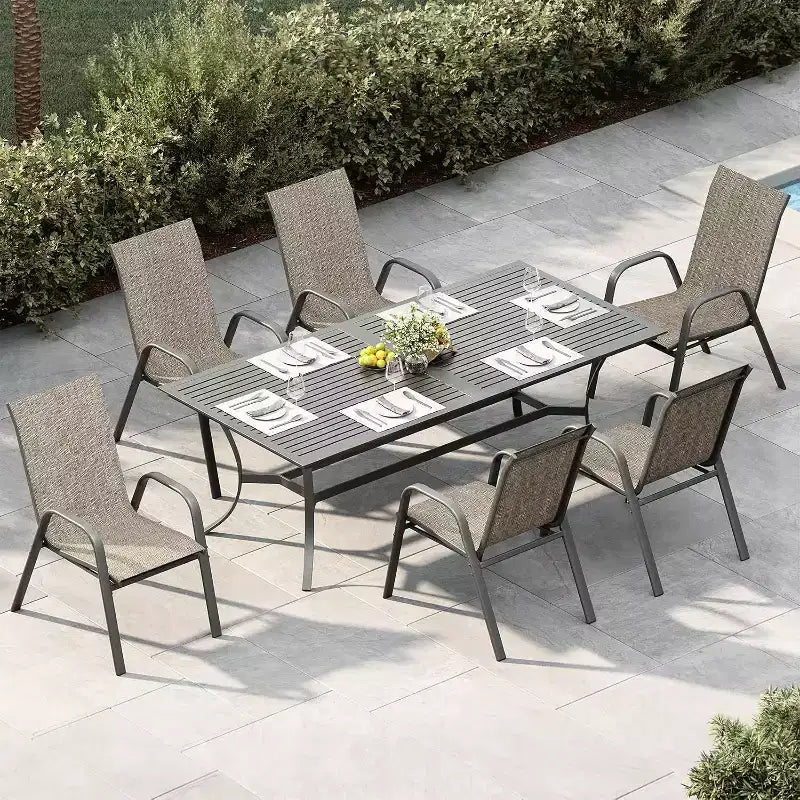 Sedie da patio, Set di 4/6 sedie da pranzo impilabili per esterni in textilene leggero per tutte le stagioni con braccioli per giardino, bordo piscina