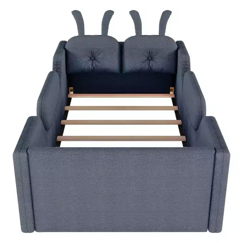 Lit plateforme double Whisen, cadre de lit rembourré pour enfants avec coussin lapin, barrières latérales amovibles