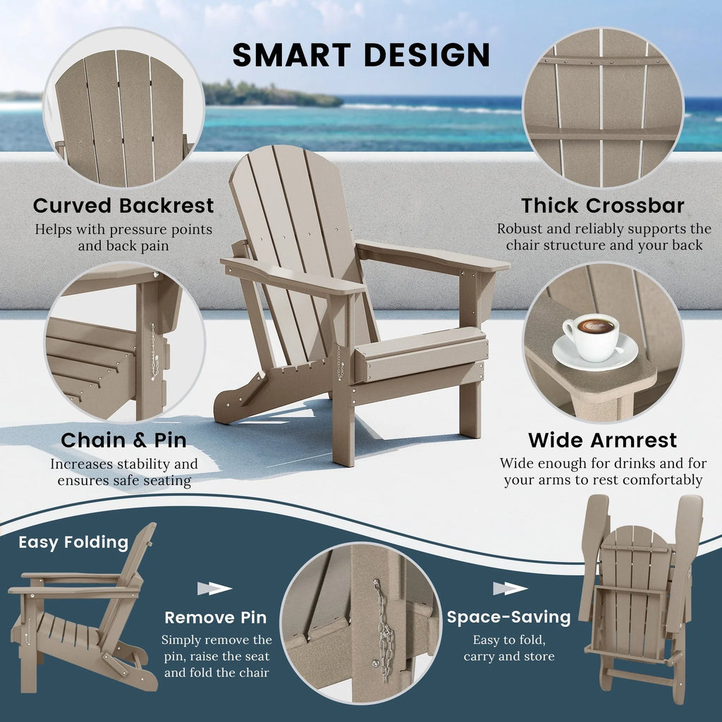 Polytrends Laguna Sedia Adirondack Pieghevole da Esterno per Patio Resistente allo Sbiadimento e alle Intemperie