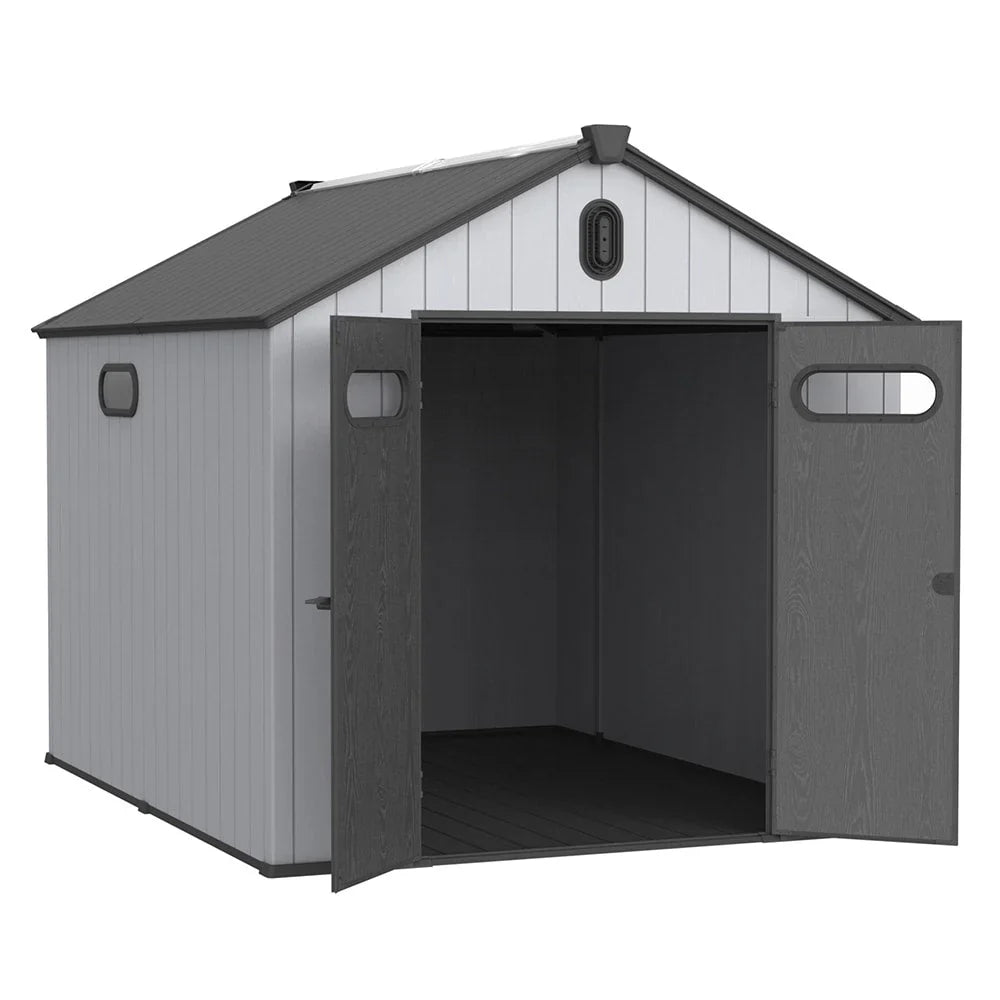 Casetta da giardino in resina per esterni, in plastica, per tutte le stagioni, con pavimento, 6 x 4 piedi/6 x 8 piedi/8 x 6 piedi/8 x 10 piedi, Spire Tool Shed