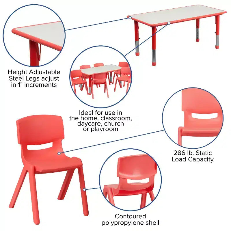 Set Tavolo Attività Rettangolare Regolabile in Altezza in Plastica Emma and Oliver 23.625"W x 47.25"L con 6 Sedie