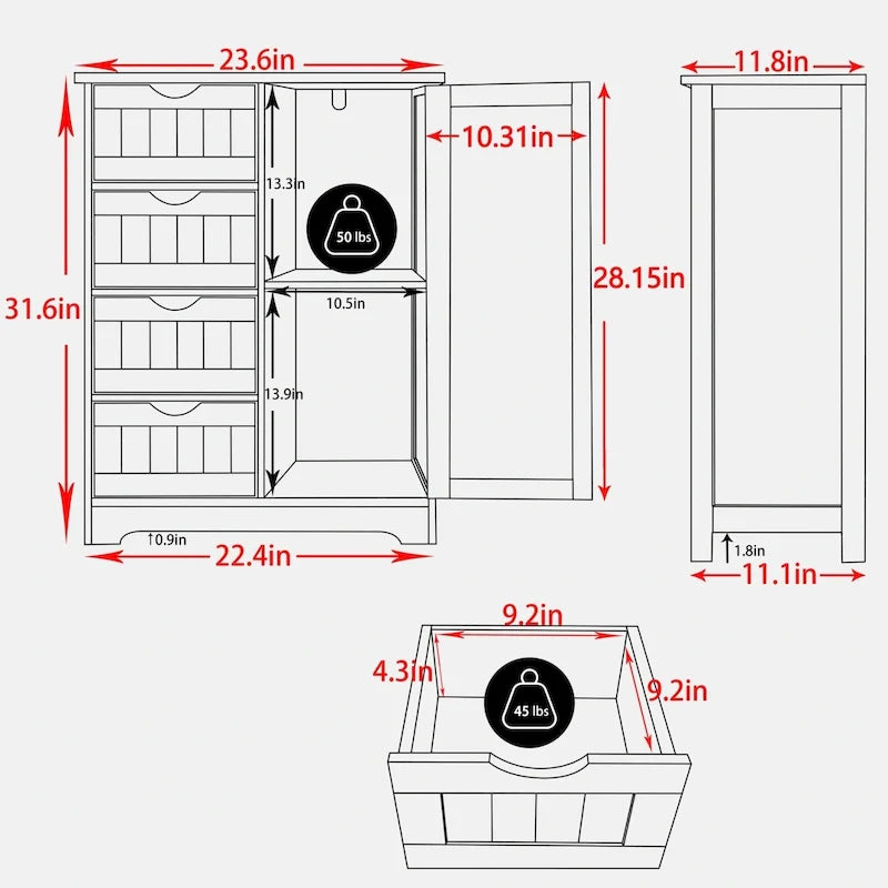 Mobile contenitore da bagno VEIKOUS con 4 cassetti