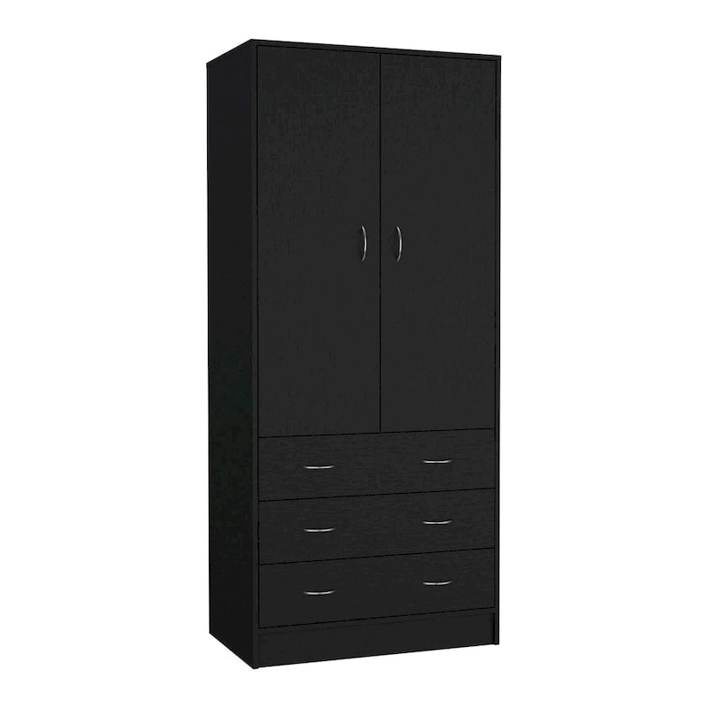 Armadio moderno a due ante con 3 cassetti e 1 bastone appendiabiti per camera da letto