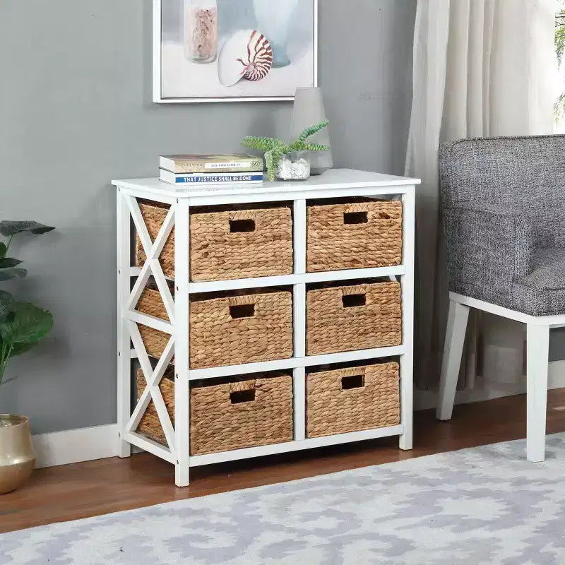 eHemco 3 tiroirs de rangement avec 6 paniers en jacinthe d'eau naturelle