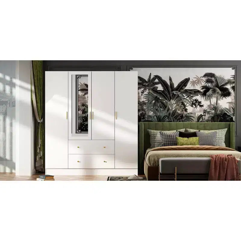 Hitow Armadio 2 Cassetti Grandi Zona Centrale Appendiabiti con Specchio Stile Minimalista