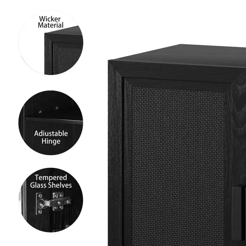 Armadio decorativo con 12 ripiani da 157 cm in vimini nero ad alta venatura del legno