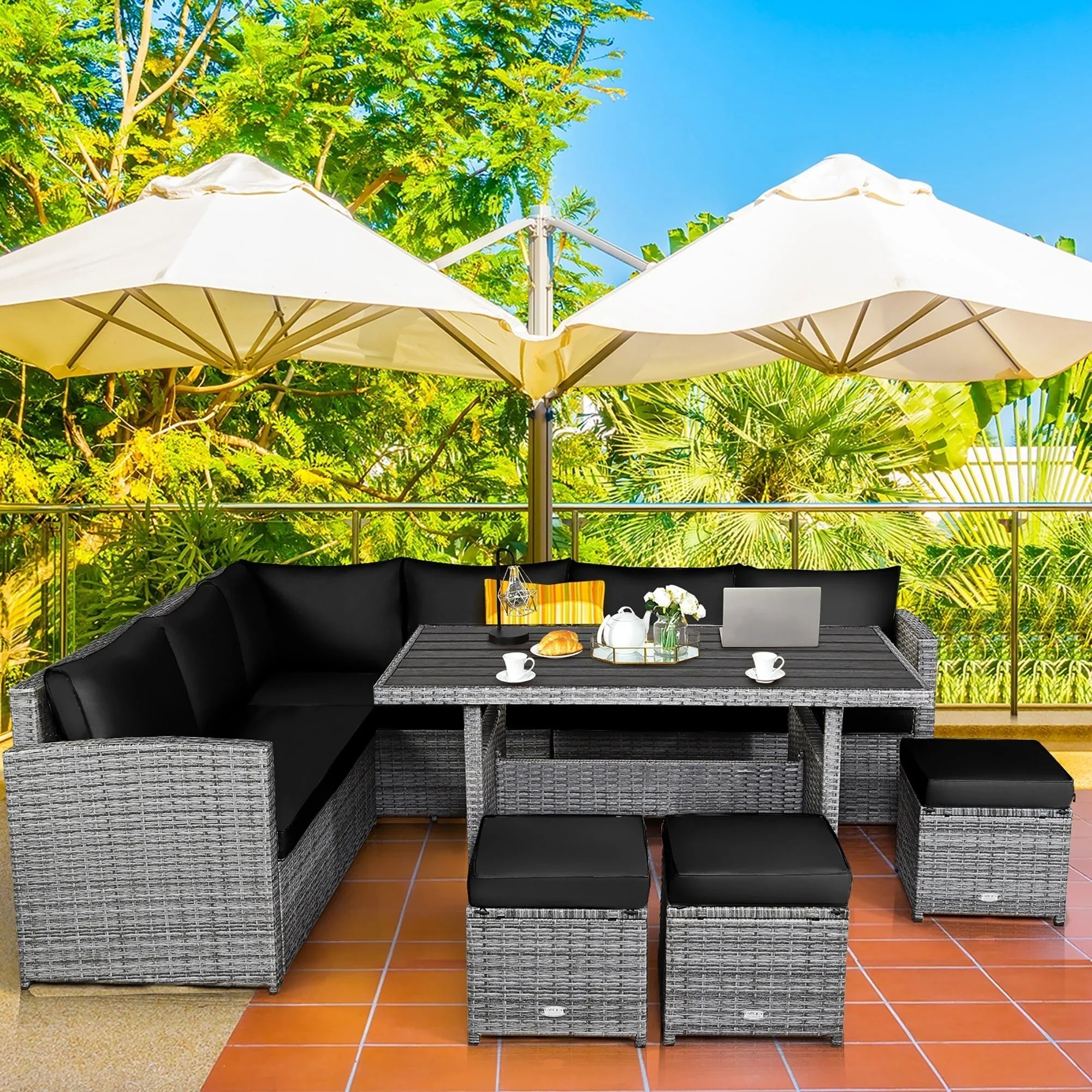 Costway Set da pranzo da 7 pezzi in rattan per esterni Divano componibile ottomano - Vedi dettagli
