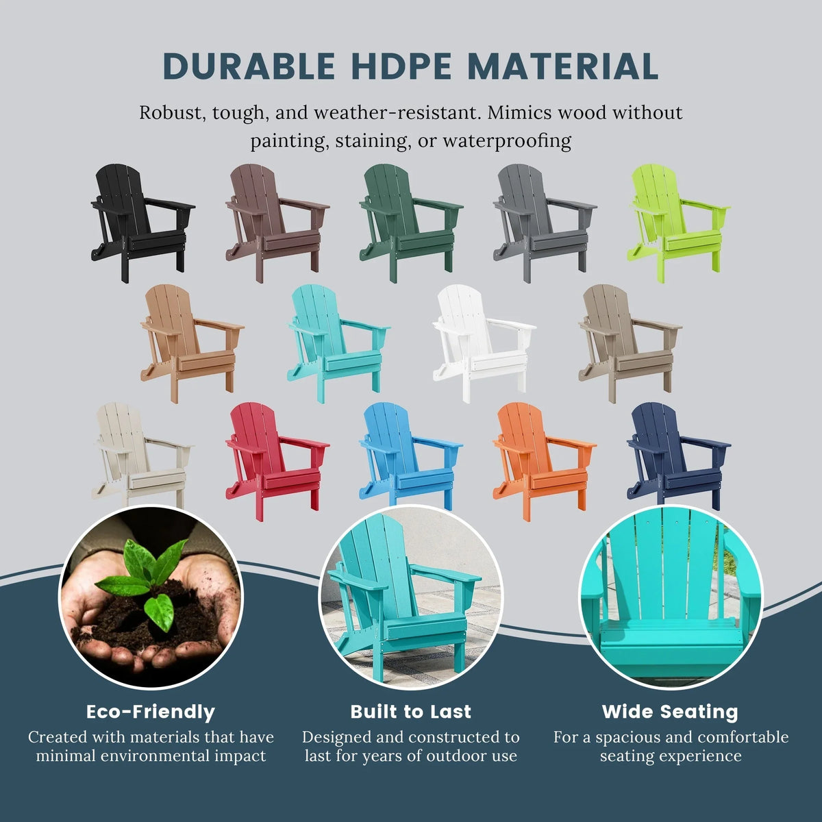 Polytrends Laguna Sedia Adirondack Pieghevole da Esterno per Patio Resistente allo Sbiadimento e alle Intemperie