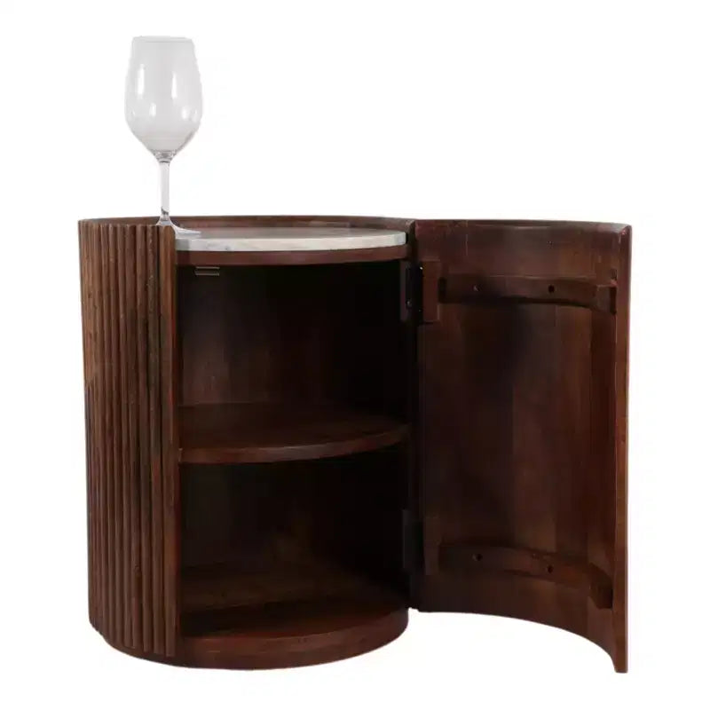 Tavolino Laterale Decorativo in Legno Scanalato con Piano in Marmo e Spazio Contenitivo - Piccolo Tavolino d'Appoggio per Arredo Camera da Letto o Soggiorno
