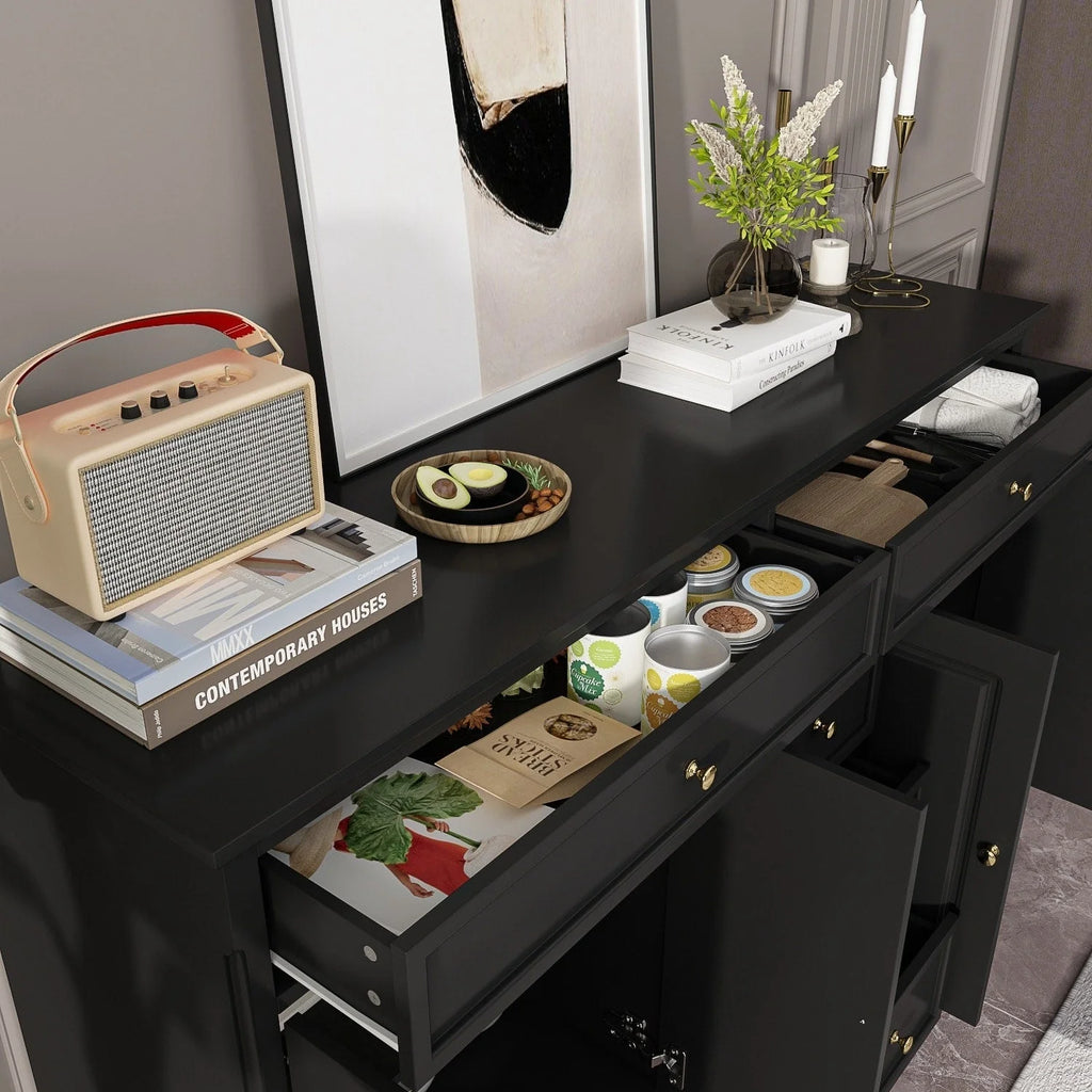 59.1'' Credenza Buffet Bianco Laccato Moderno Metà Secolo Contemporaneo