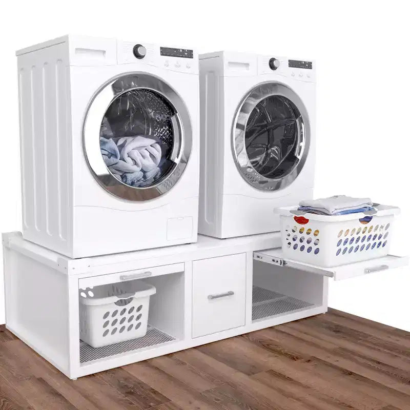 GDLF Piedistalli per Lavatrice e Asciugatrice, Supporto Universale per Lavatrice e Asciugatrice con Ripiano Estraibile, Bianco