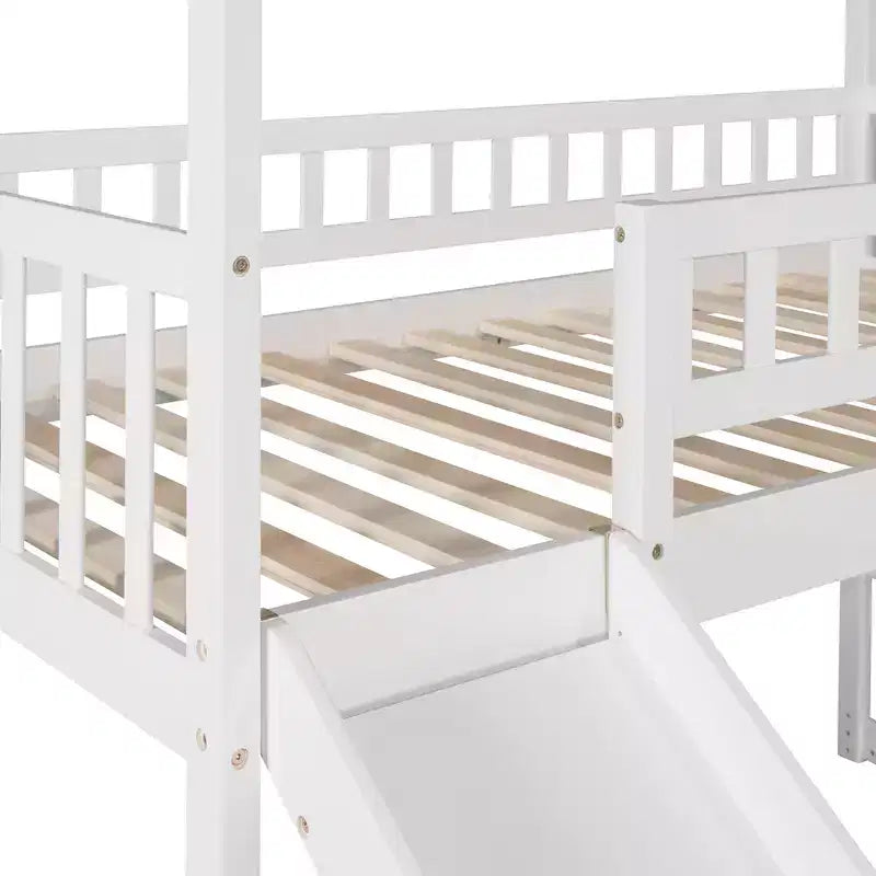 Letto a soppalco a castello con scivolo e scale, letto a soppalco con cassetti contenitori, letto a soppalco in legno a capanna per bambini e neonati