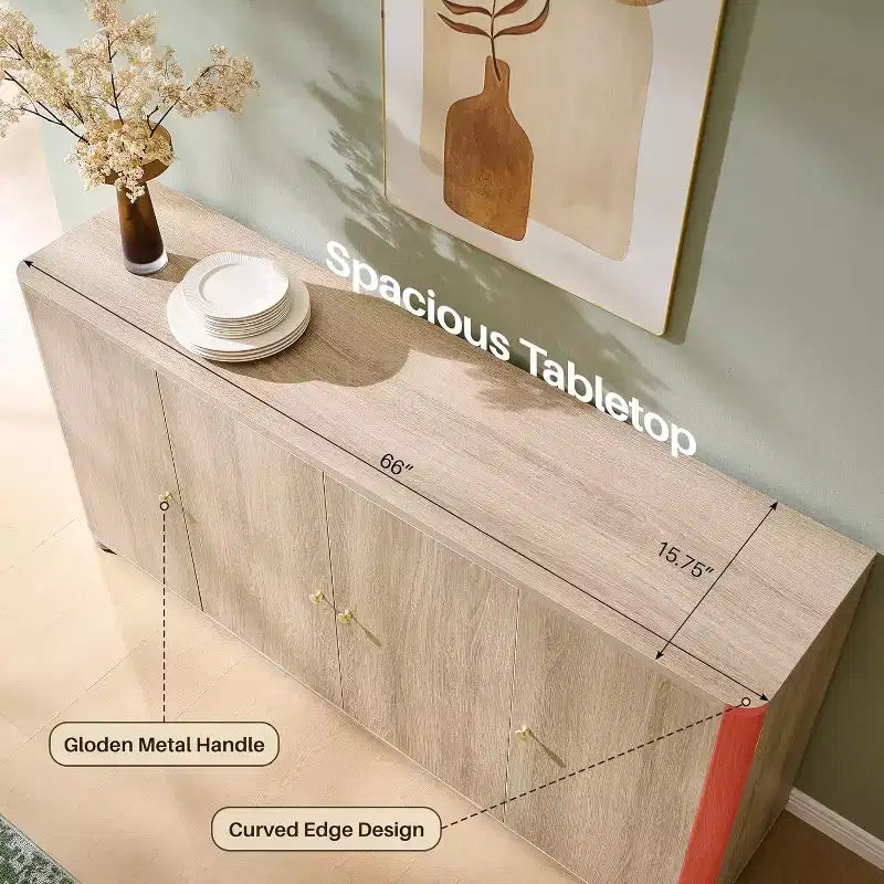 Credenza a Buffet da Cucina con 4 Ante e Ripiani, Credenza Moderna Grande, Mobile Contenitore per Bar Caffè da 66 Pollici