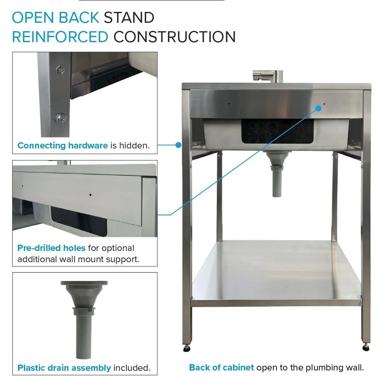 Lavatoio e mobile in acciaio inox 24" L x 22" P x 35" H