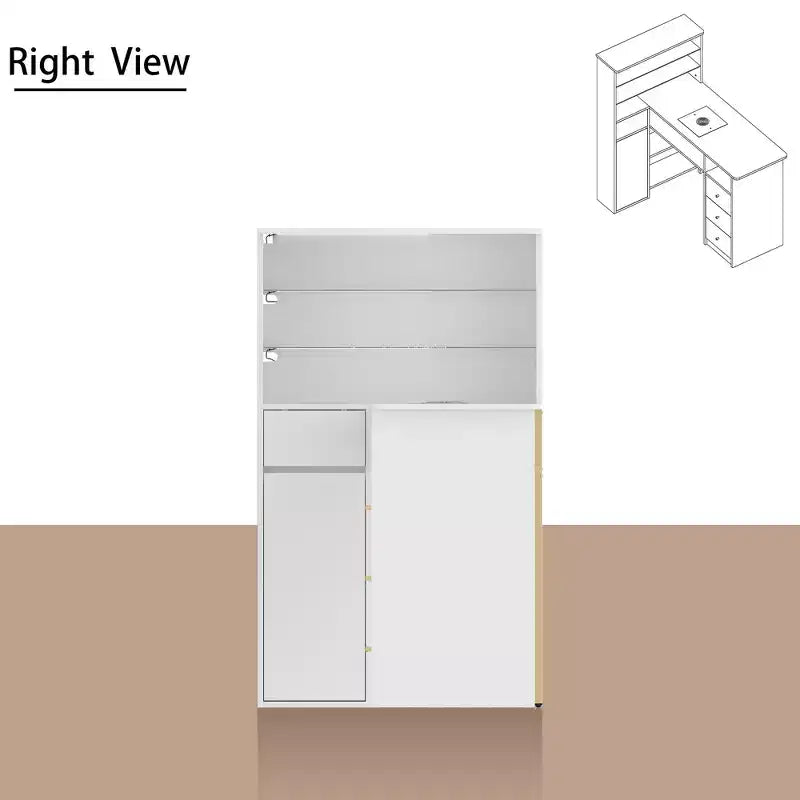 Tavolo Unghie Bianco con Aspiratore Integrato, Vetrina in Vetro Temperato, Maniglie Dorate, Postazione Salone Unghie, Tavolo Trucco