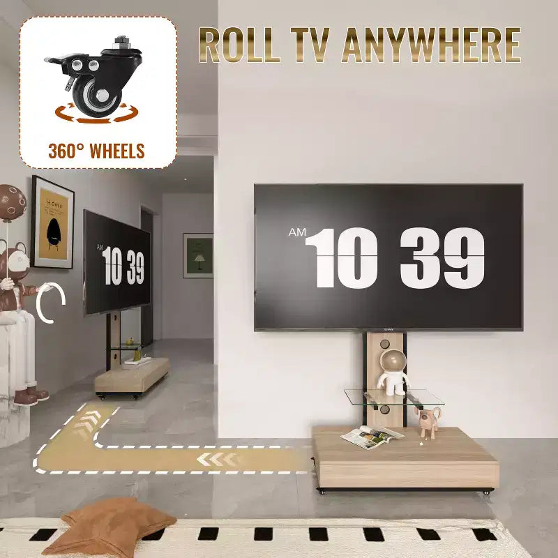 Mobile porta TV per televisori da 32-75 pollici, carrello TV mobile regolabile in altezza con cassetto e ruote per soggiorno, camera da letto, uffici -ModernLuxe
