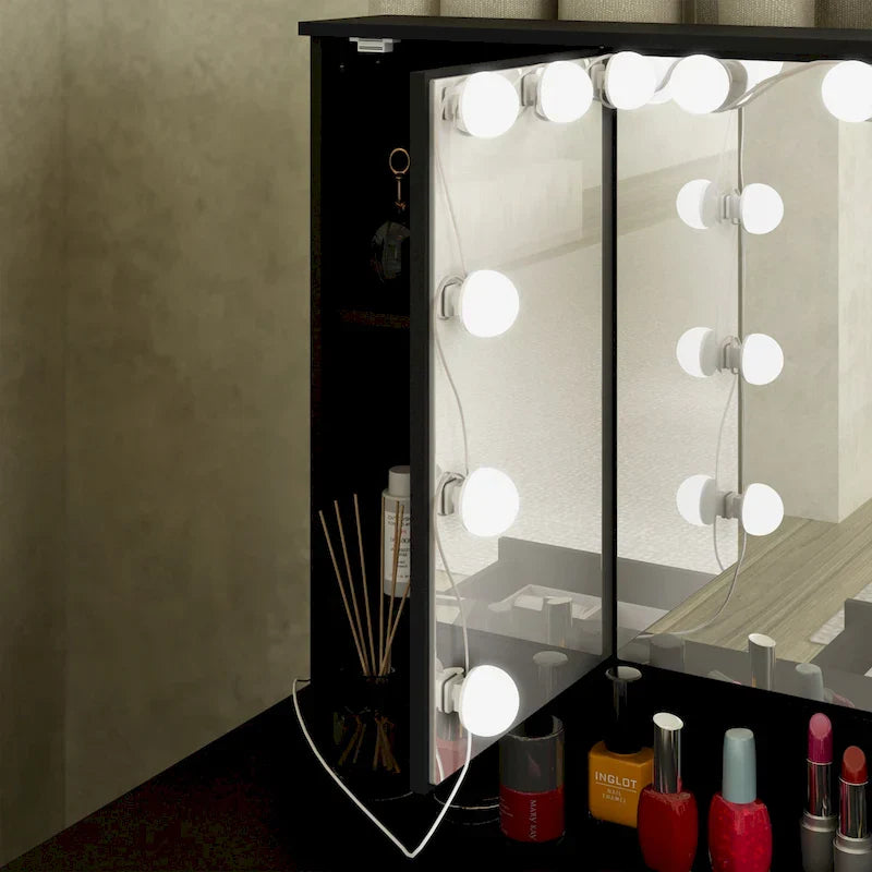 Lussuosa Toeletta da Trucco a LED con 9 Cassetti Elegante Postazione Trucco
