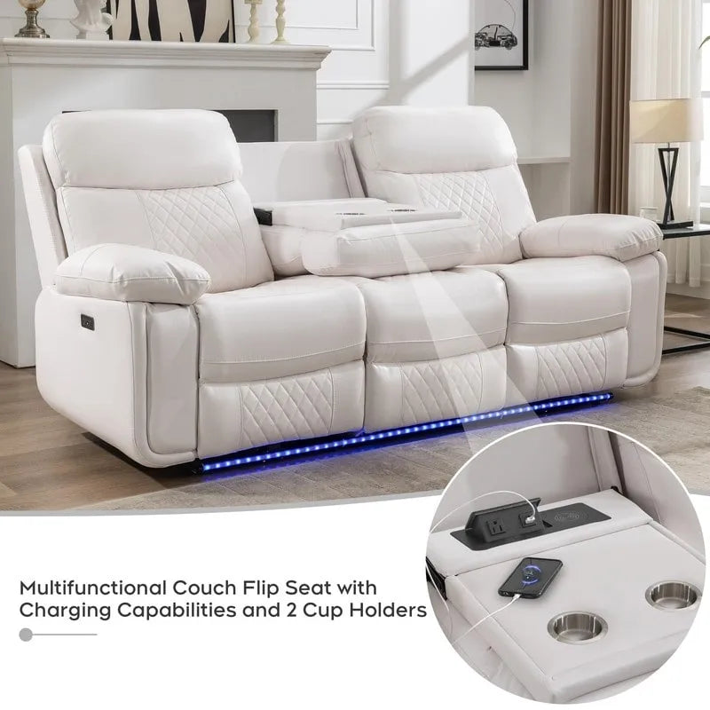 Divano reclinabile elettrico con caricabatterie wireless, luce di lettura, luce LED per soggiorno, similpelle, porta AC/USB, portabicchieri, nero