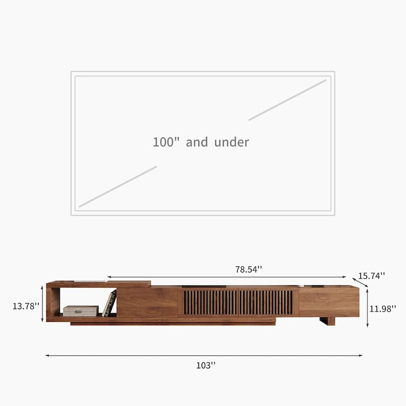 Mobile TV moderno allungabile e retrattile con 4 cassetti, fino a 261 cm - 78,54P x 15,74L x 13,78A