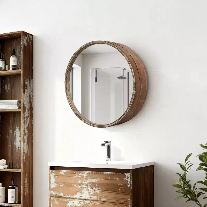23.6 Specchio rotondo moderno scorrevole con contenitore, Specchio da trucco salvaspazio per bagno, Specchio decorativo per soggiorno