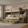Whisen Letto a castello Twin XL con rotelle estraibili, letto a castello con contenitore, letto a castello in legno massello, scala con contenitore, armadio, 3 cassetti, per bambini