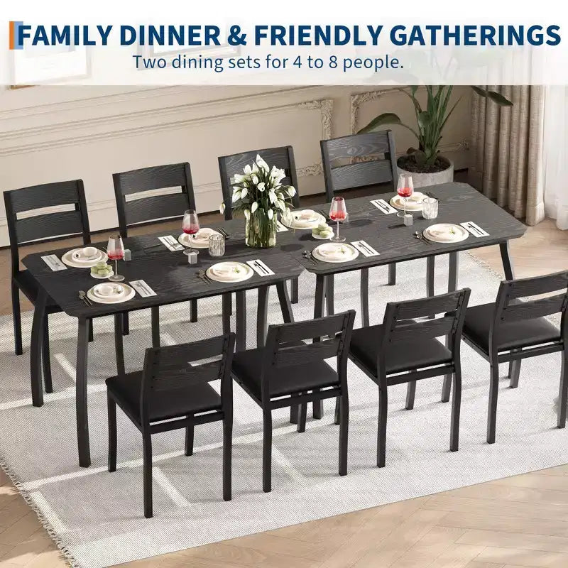 Tavolo e sedie da cucina con struttura in metallo, set da 5 pezzi, con design smussato