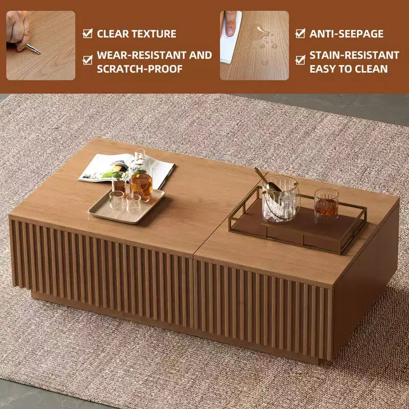 51.1 Tavolino da caffè Mid-Century Modern con piano sollevabile, tavolino rettangolare in noce per soggiorno