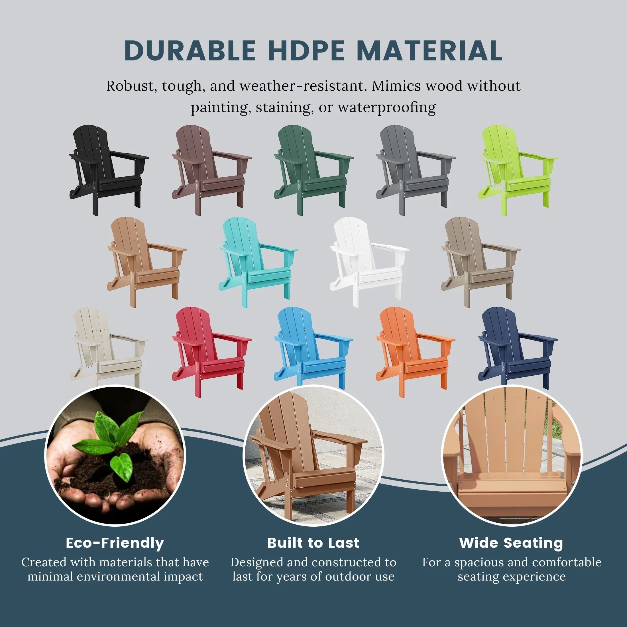 Polytrends Laguna Sedia Adirondack Pieghevole da Esterno per Patio Resistente allo Sbiadimento e alle Intemperie
