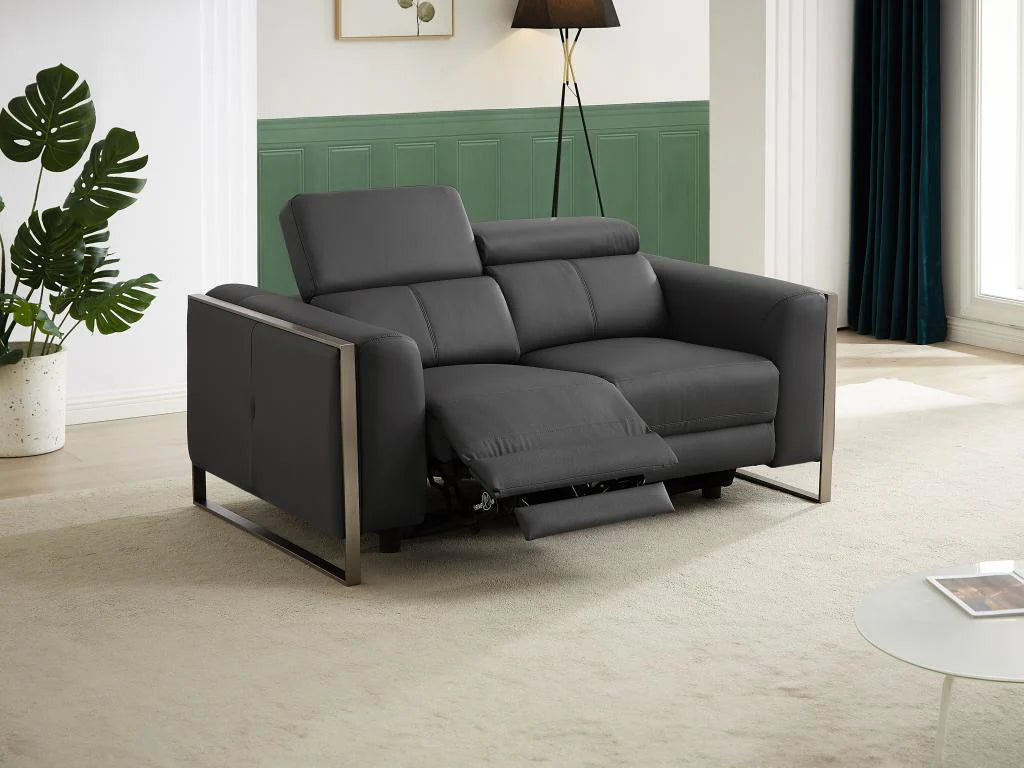 Divano 2 posti Meublori elettrico in pelle grigio antracite Meublori