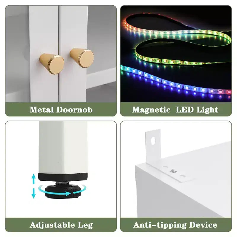 Bekrvio Vetrina in vetro a 3 lati 67H con luci a LED, 5 ripiani con doppia anta e struttura in metallo per oggetti da collezione, ideale per piccoli spazi