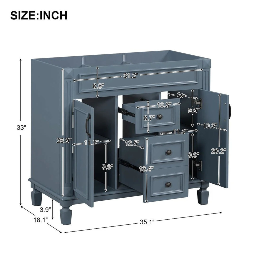Mobile Bagno Moderno da 90cm con Lavabo Integrato e Specchiera, 2 Ante e 2 Cassetti