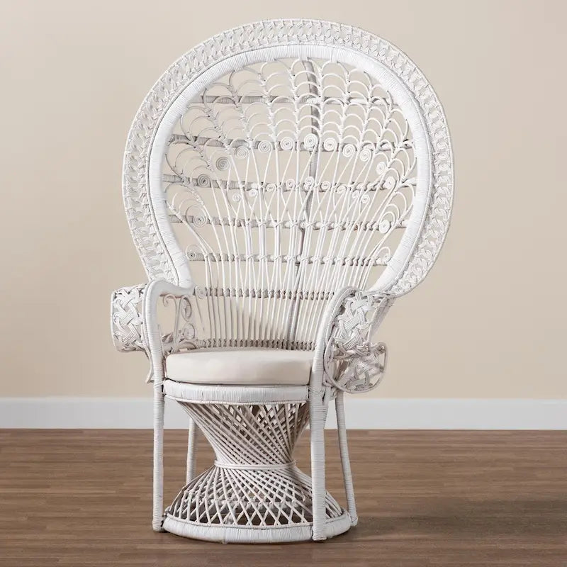 Sedia Kallima Pavone in Rattan Naturale Bianco Bohemien Moderno