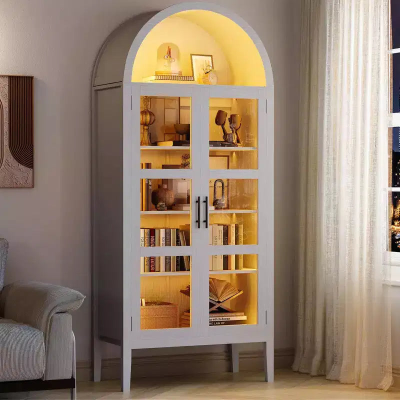 Mobile Contenitore, Nero/Bianco, Stile Arco, Singolo, Alto 71 con Luci a LED e Ante in Vetro