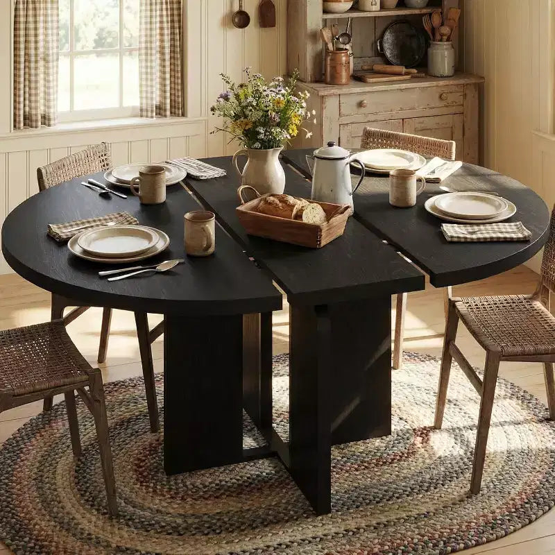 Tavolo da pranzo rotondo allungabile 47-63 per 4-8 persone, tavolo da cucina allungabile in legno stile rustico con struttura in metallo, salvaspazio ovale per appartamento, grigio retrò