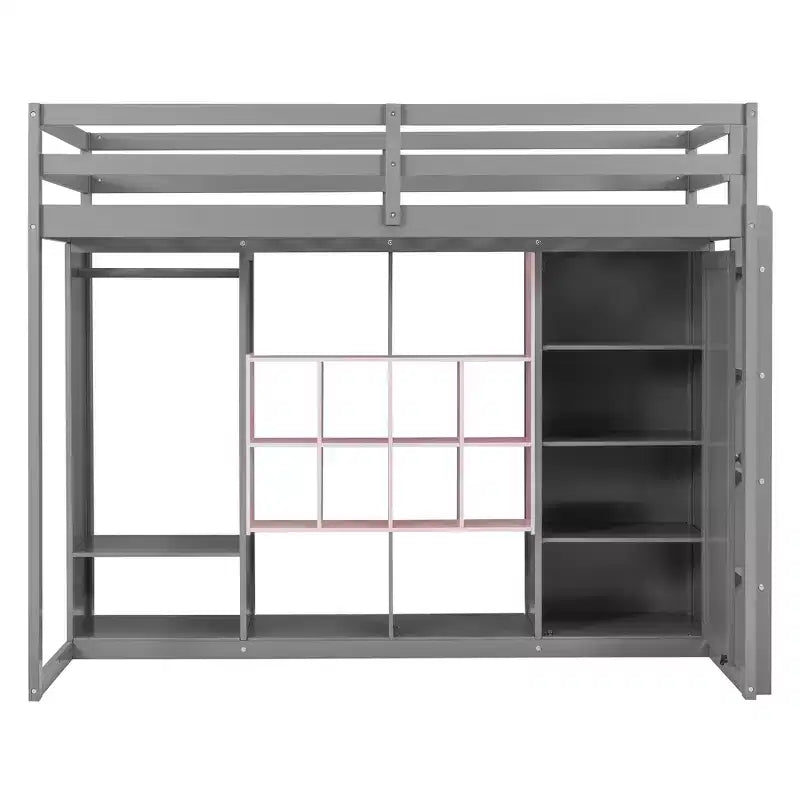 Letto a soppalco per bambini con armadio e mensole, Struttura in legno per letto a soppalco con mobiletto contenitore per bambini e ragazzi