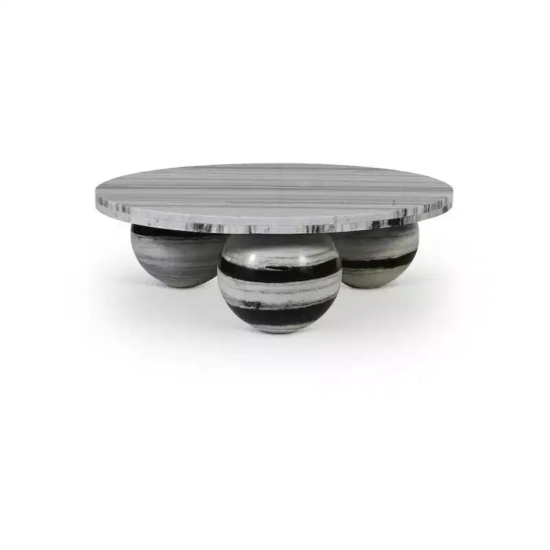 Table basse ronde en marbre avec pieds sphériques, multicolore, 4 places