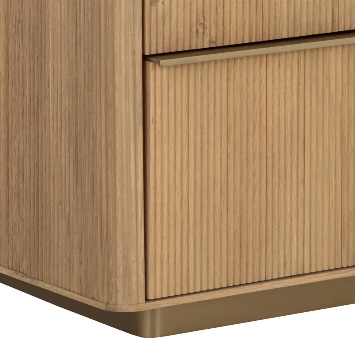 Comò moderno in rovere con ante scolpite a canne – Camera da letto | Finitura oro spazzolato