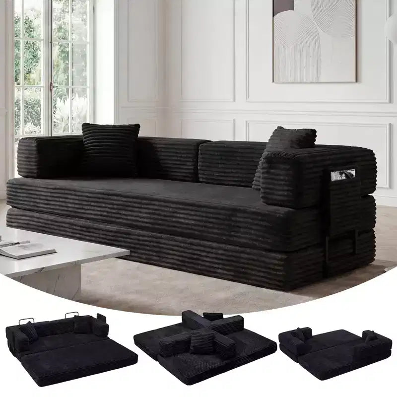 Canapé-lit convertible 5-en-1 80,7 po – Velours côtelé, 1200 lb, Aucun assemblage