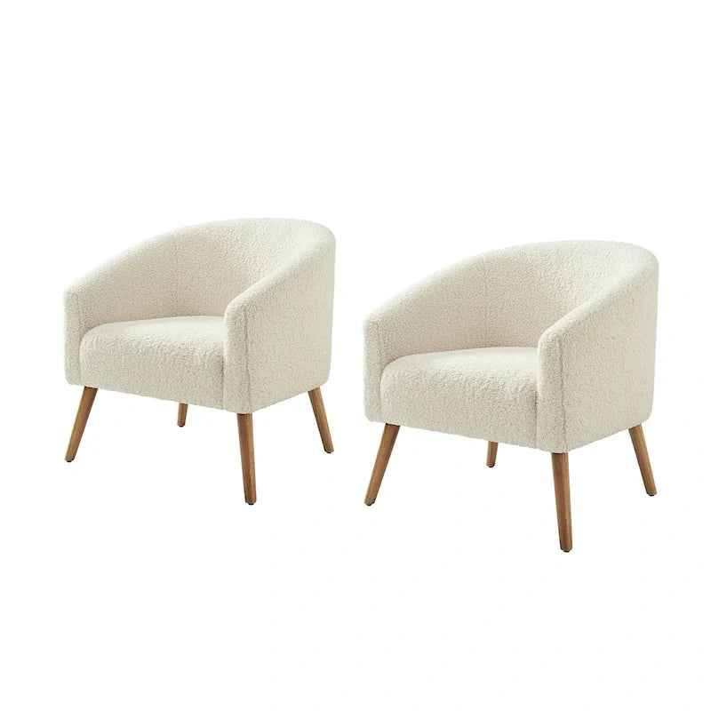 Poltrona Sheila Modern 30 W Boucle con gambe in legno massello, set da 2 di HULALA HOME