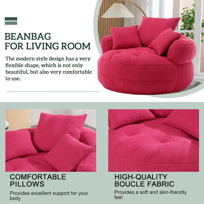 Divano Pigro Rotondo – Bianco/Blu/Grigio/Giallo/Arancione/Rosso Rosa/Blu Marino/Verde, Posto Singolo e Coppia