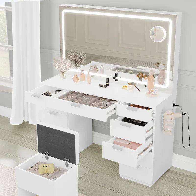 Moasis 46 Mobile con specchio illuminato, presa integrata e porta asciugacapelli - 55,8 A x 46 L x 11,7 P