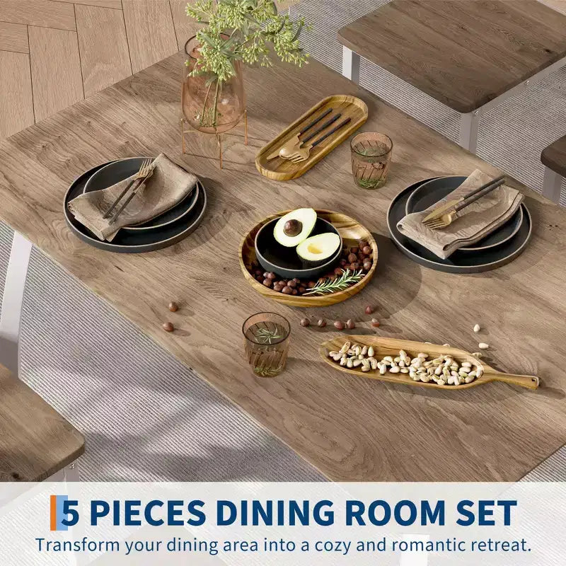 Tavolo e sedie da cucina con struttura in metallo, set da 5 pezzi, con design smussato