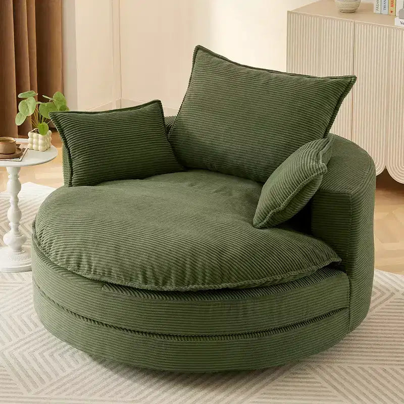 Fauteuil d'appoint pivotant à 360°, Fauteuil pivotant rond en forme de baril avec coussin pour salon